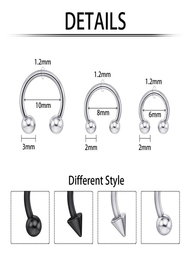 intera 16G Surgical Steel Septum Rings Lip Rings Horseshoe Hoop - Nose, Eyebrow Tragus Daith Helix Piercing Jewelry for Women Men, 6-12mm - Image 2